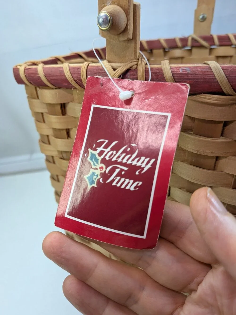 Rustic Country Farmhouse Christmas Tree Basket Drop Handle Wooden Button Star